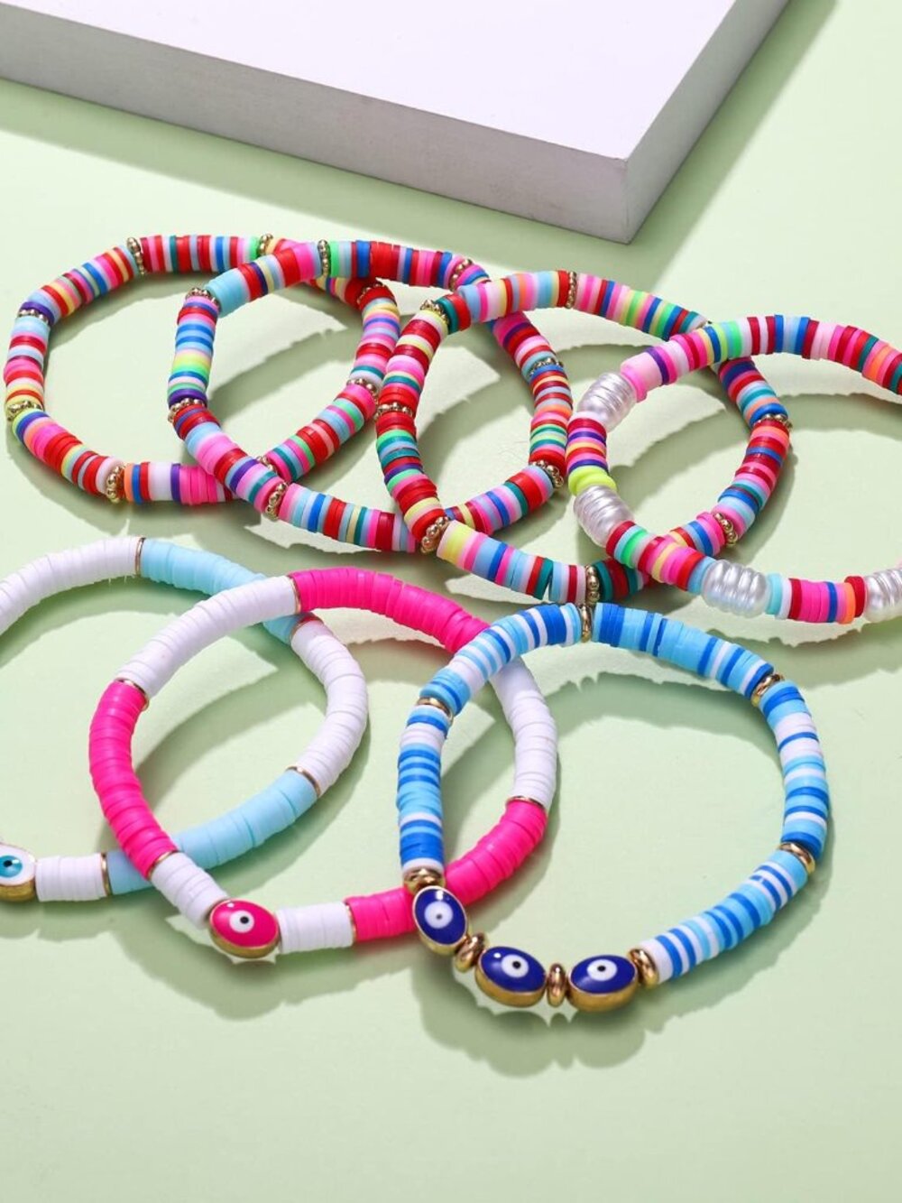 Beaded Bracelet Heishi Stretch Bracelets for Woman Preppy Bracelets Summer Beade - Picture 6 of 8